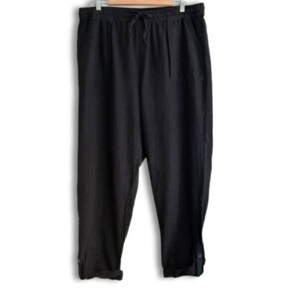 JOE FRESH | Linen Cotton Blend High Elastic Waist Pull-on Crop Pants Black Sz XL - Picture 1 of 11